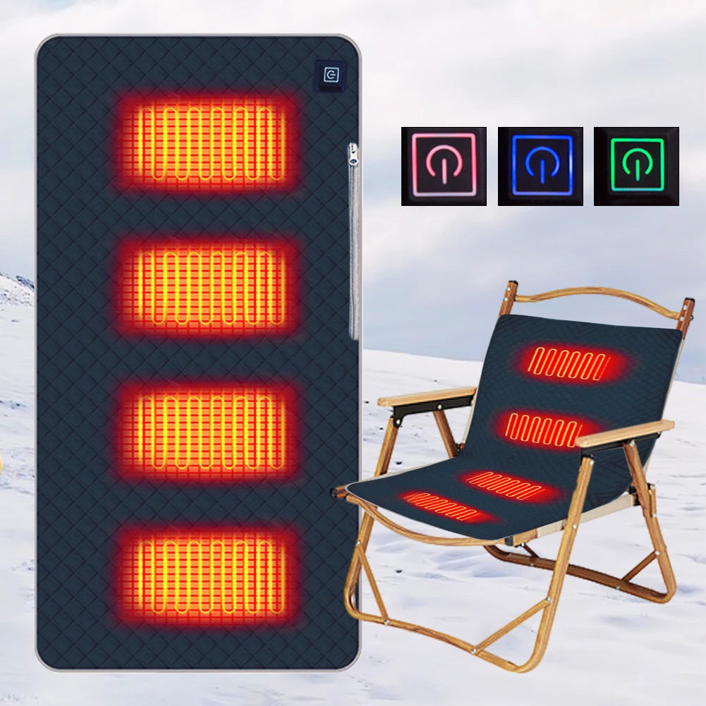USB Heated Seat Cushion – 4-Zone Electric Mat for Camping, Office & Outdoor Warmth