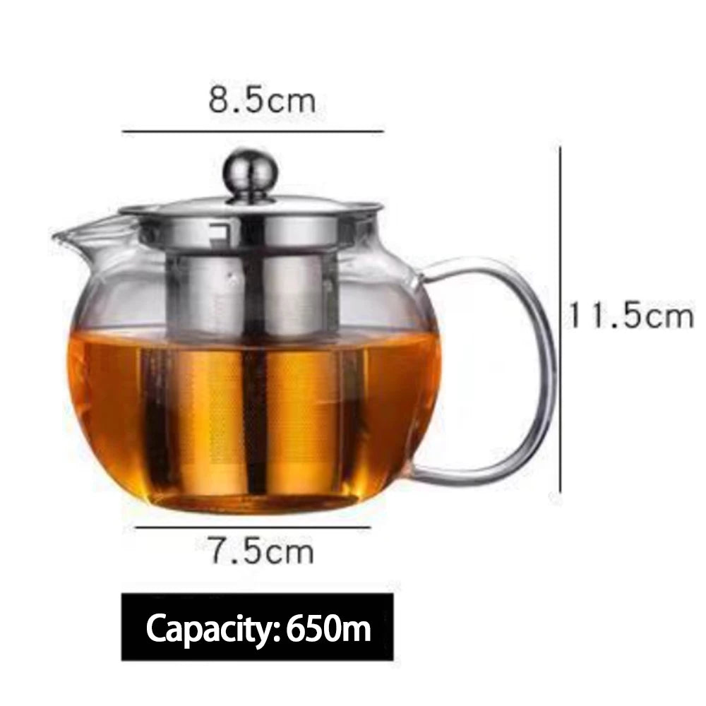 Heat Resistant Glass Teapot with Stainless Steel Infuser – 650ml, 950ml or 1300ml