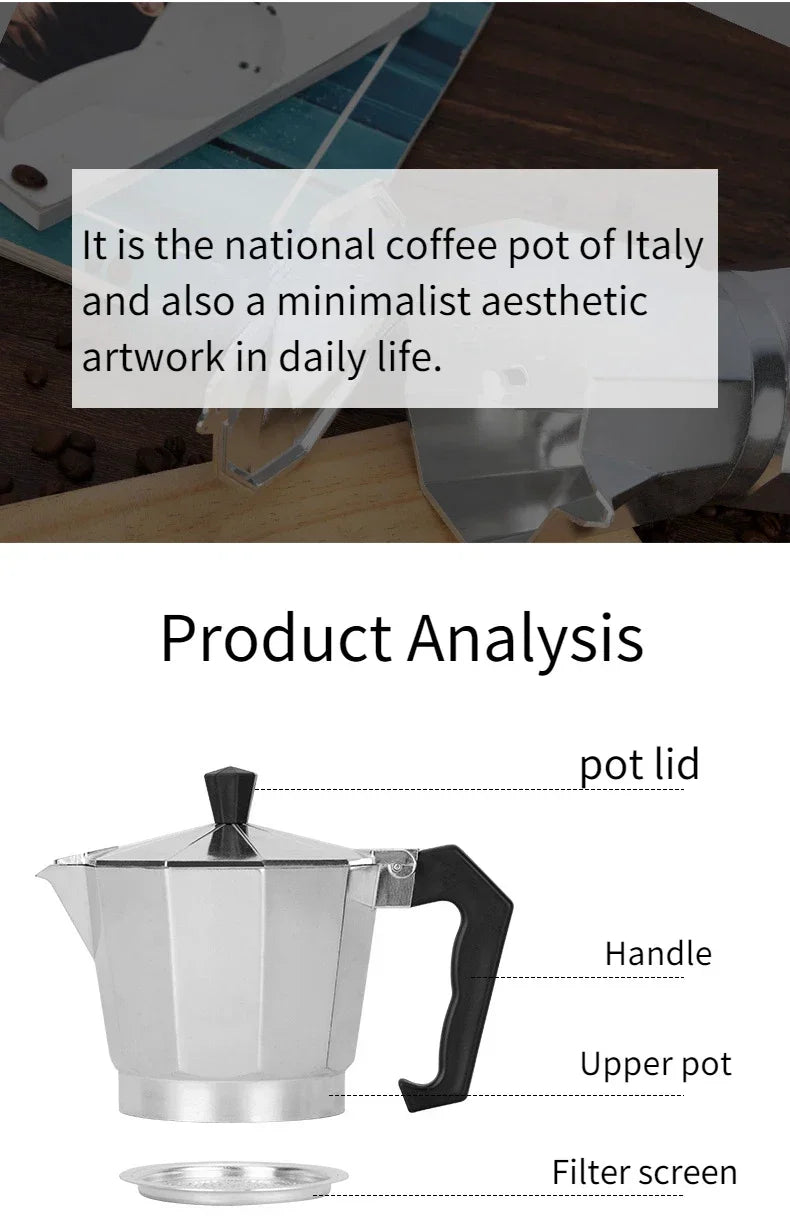 600ml Moka Coffee Pot – Italian-Style Aluminium Espresso Maker for Stove-Top Brewing