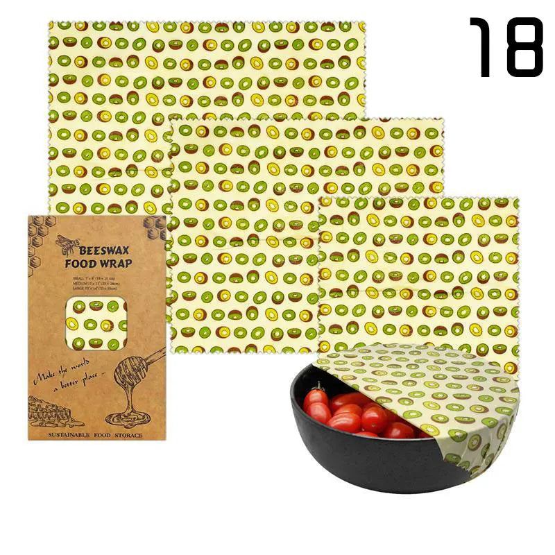 3pcs Reusable Beeswax Food Wraps – Natural Cotton Covers for Cheese, Fruit & Bread