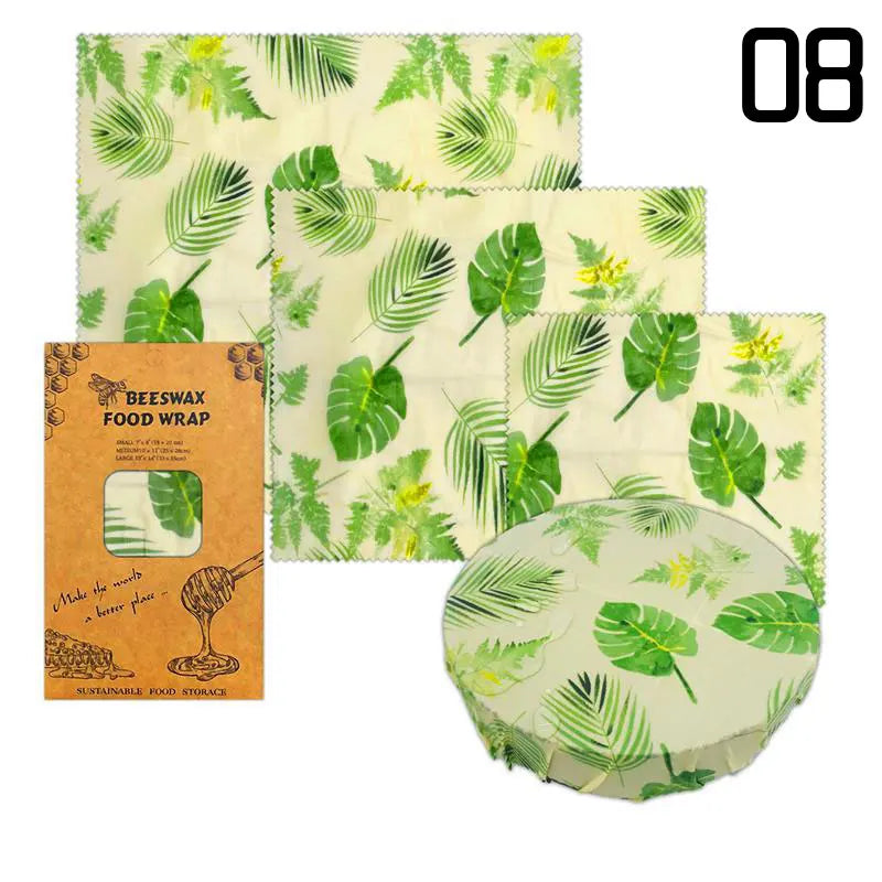 3pcs Reusable Beeswax Food Wraps – Natural Cotton Covers for Cheese, Fruit & Bread