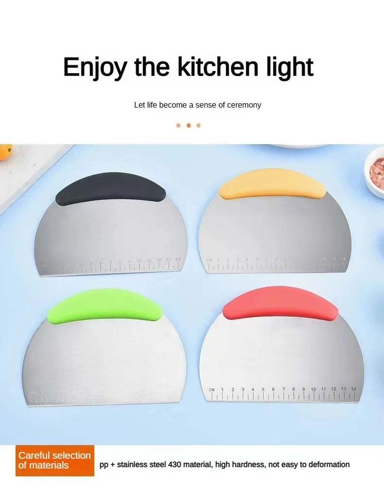 Stainless Steel Flour and Dough Cutter with Scale – Kitchen Scraper for Baking and Cooking