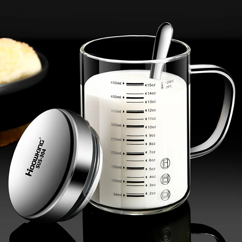 Borosilicate Glass Measuring Beaker Mug – 400ml Milk Cup with Handle
