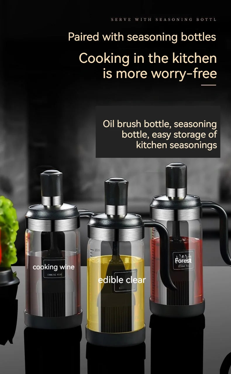 Silicone Oil Brush with Glass Bottle – High Temp Resistant, Non-Shedding, for Kitchen & BBQ