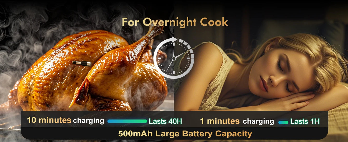 Wireless Meat Thermometer – Bluetooth Digital Probe with App & LCD for Oven, BBQ & Smoker