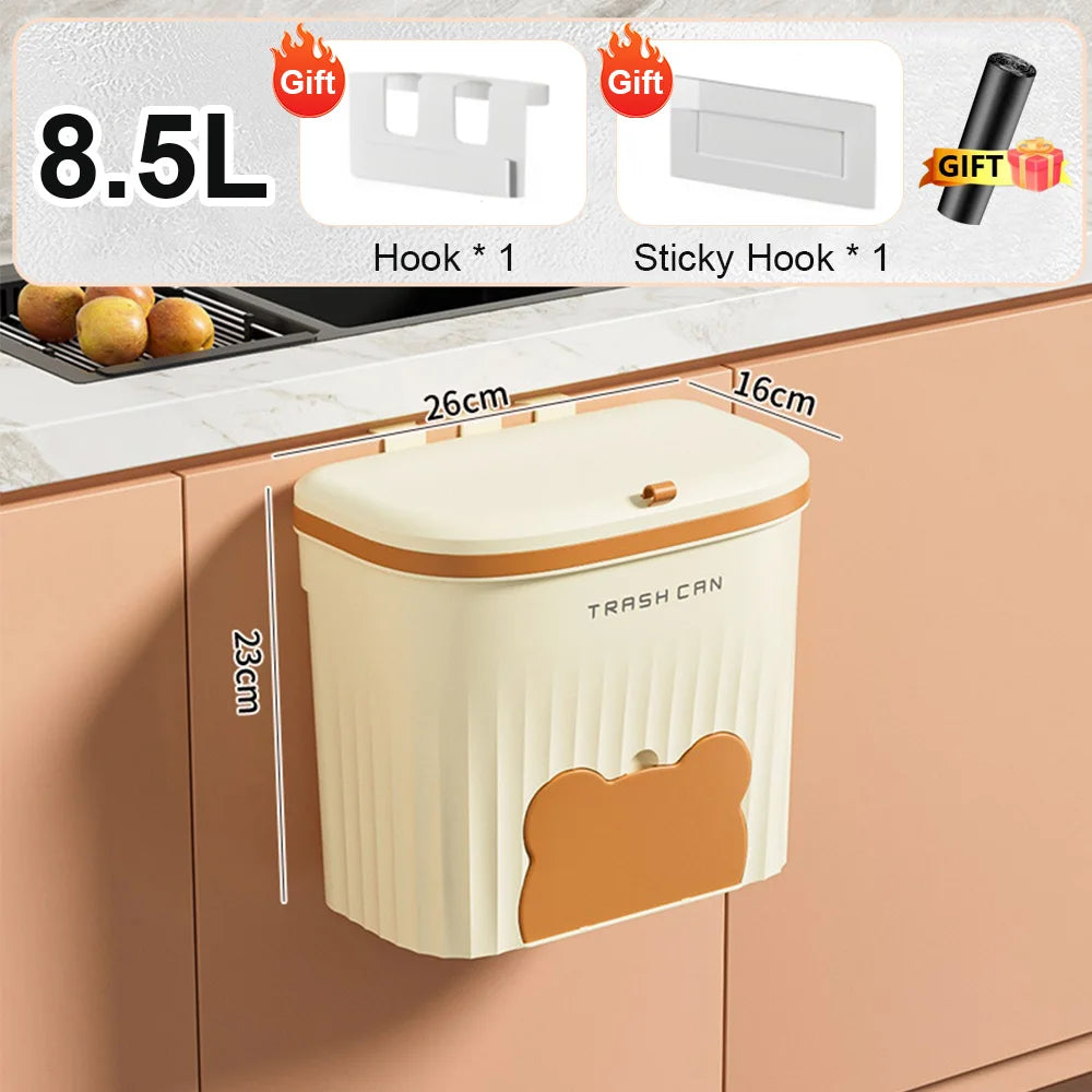 Wall Mounted Kitchen Wastebasket Bin – 8.5L/12L Compost & Rubbish Bin with Lid