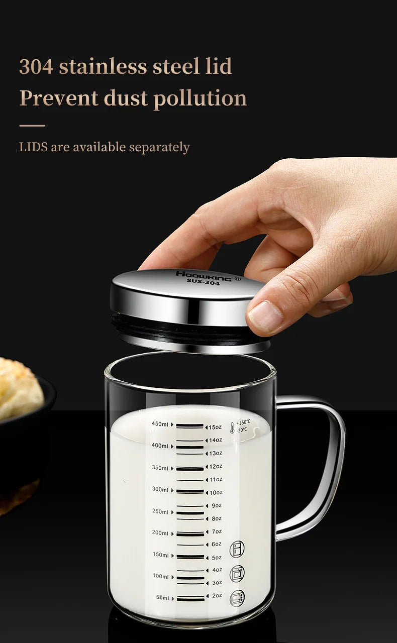Borosilicate Glass Measuring Beaker Mug – 400ml Milk Cup with Handle