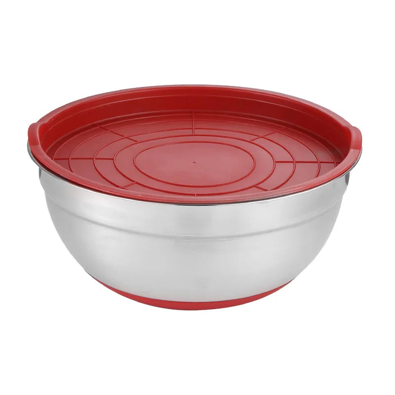 Stainless Steel Salad Mixing Bowl with Lid and Non-Slip Silicone Base – Various Sizes Available