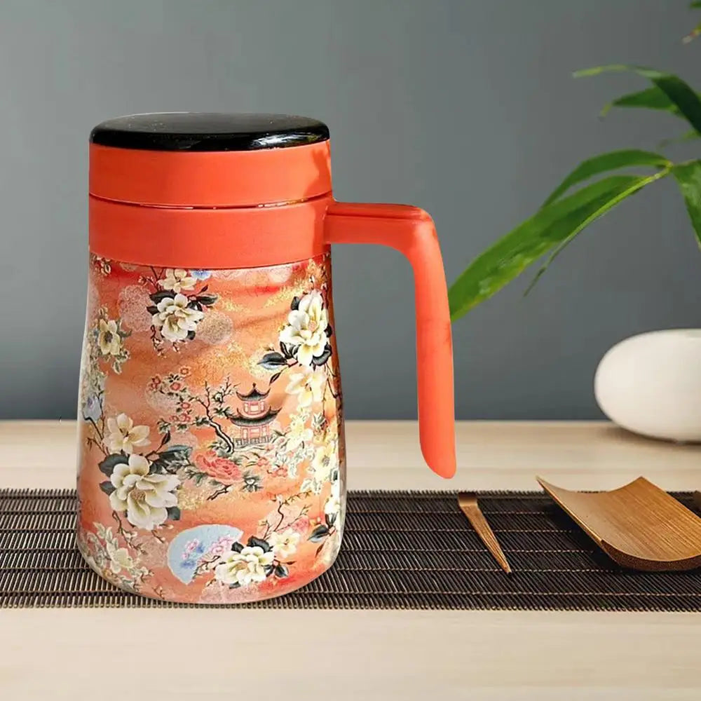 550ml Stainless Steel Insulated Teapot – Floral Thermos with Infuser for Home & Office
