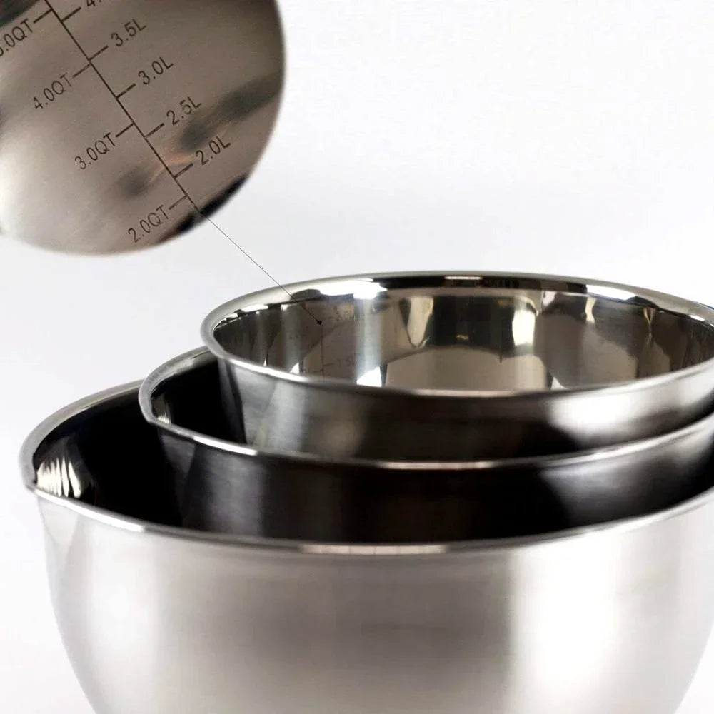 Stainless Steel Mixing Bowl with Lid and Grater – Non-Slip Silicone Base Kitchen Essential