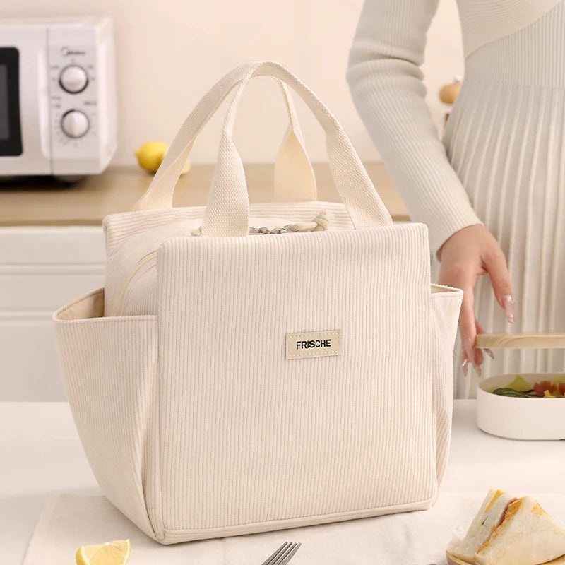 Corduroy Thermal Lunch Bag – Insulated Food Pouch for School, Work & Picnics