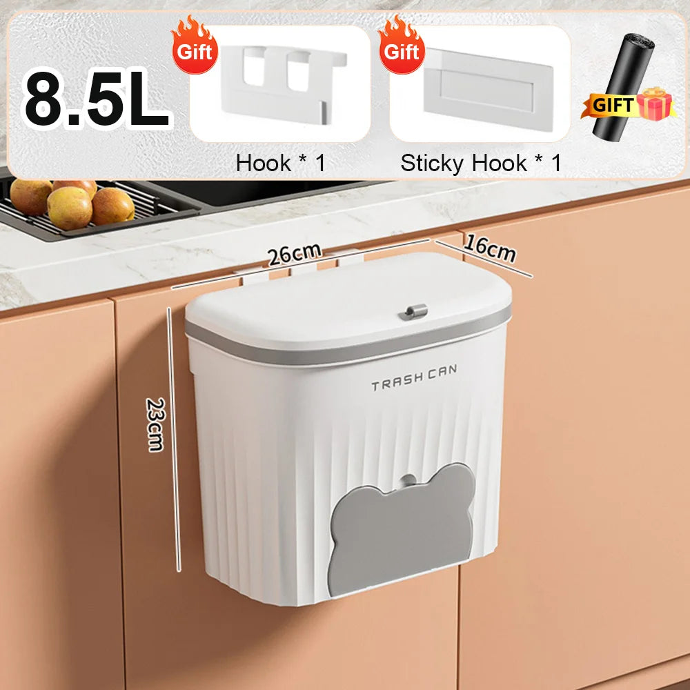 Wall Mounted Kitchen Wastebasket Bin – 8.5L/12L Compost & Rubbish Bin with Lid
