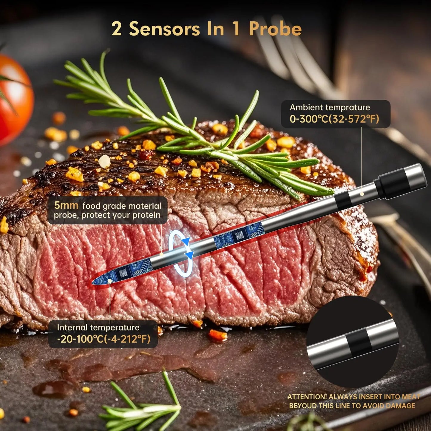Wireless Meat Thermometer – Bluetooth Digital Probe with App & LCD for Oven, BBQ & Smoker
