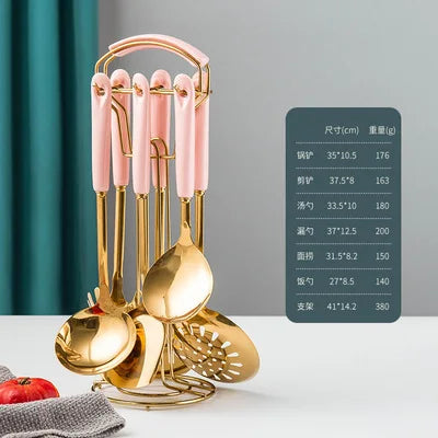 7-Piece Stainless Steel Kitchen Utensil Set with Ceramic Handles – Nordic Style