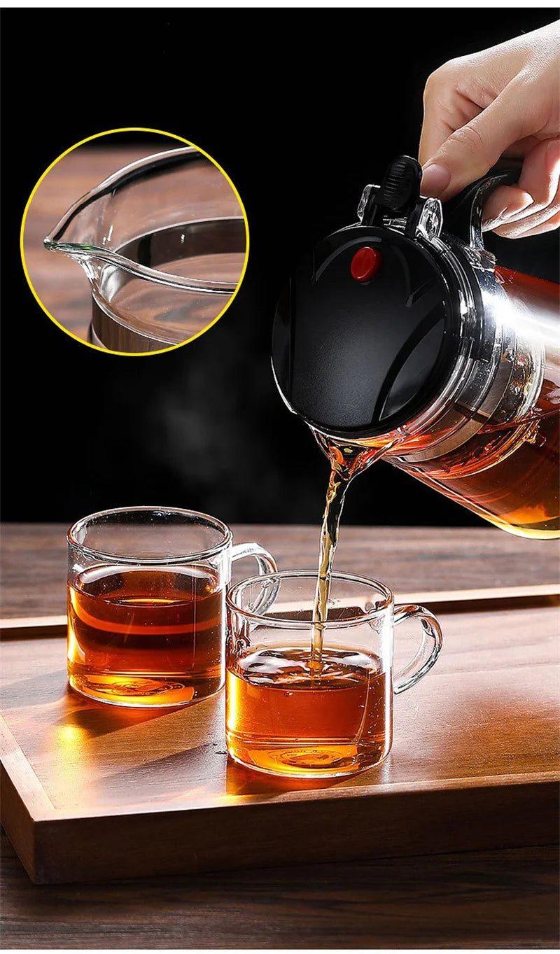 Heat Resistant Glass Teapot with One-Click Filtering – Tea and Coffee Maker with Water Separation