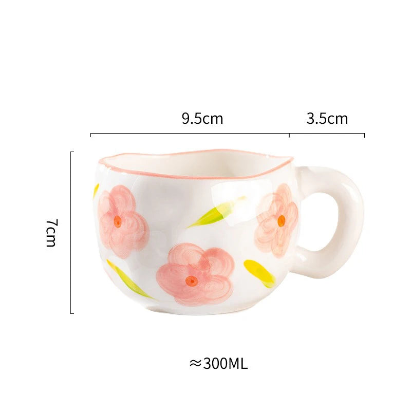 300ml Cute Ceramic Mug – Hand-Pinched Heart & Flower Pattern Coffee & Tea Cup