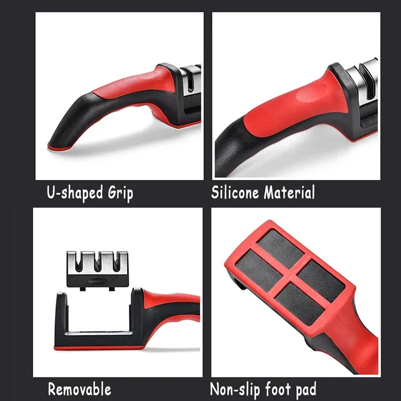 3-Stage Knife Sharpener with Anti-Slip Base – Quick Handheld Sharpening Tool