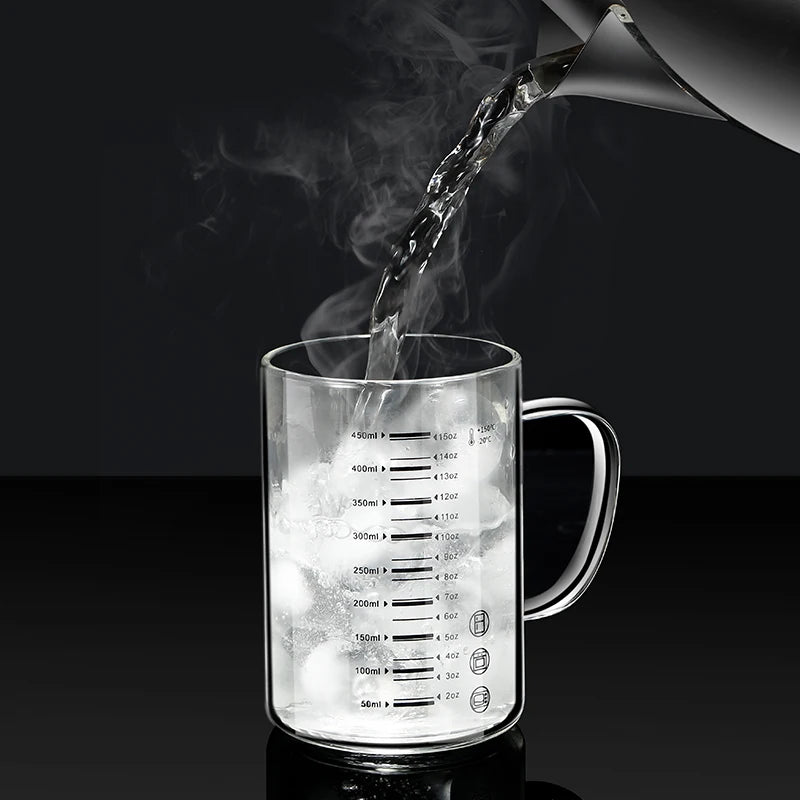 Borosilicate Glass Measuring Beaker Mug – 400ml Milk Cup with Handle