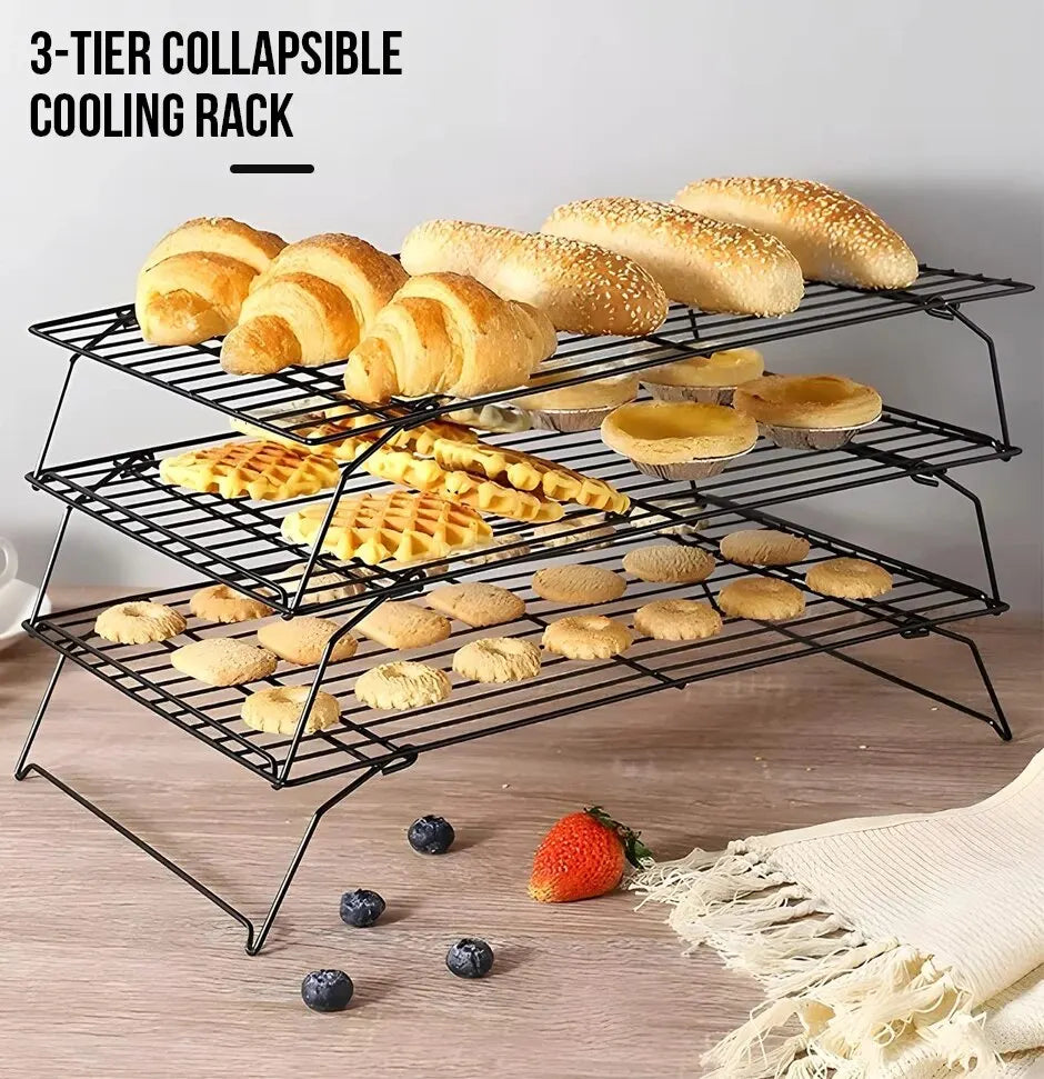 3pc Stainless Steel Cooling & Baking Rack – Non-stick Grid Tray for Cookies, Bread, Pizza