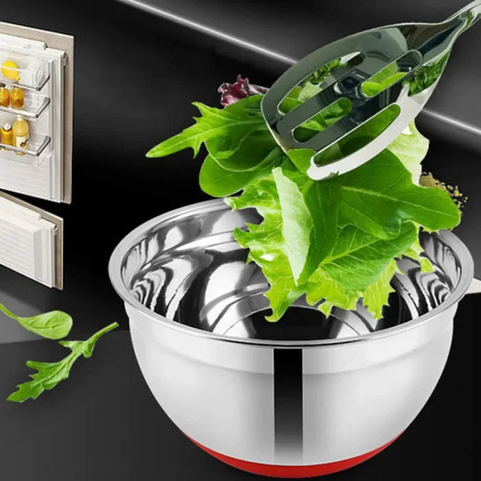 Stainless Steel Mixing Bowl with Lid and Non-Slip Silicone Base – Baking and Food Storage Bowl