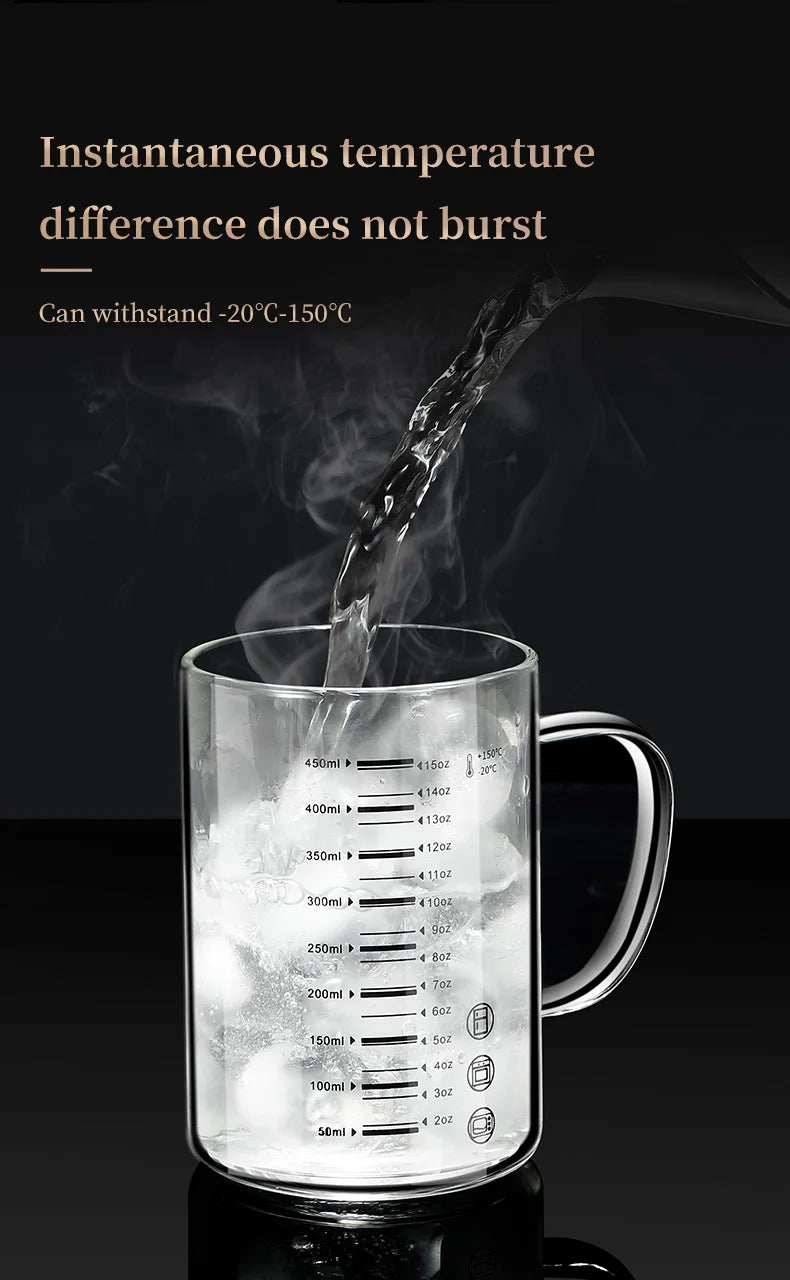 Borosilicate Glass Measuring Beaker Mug – 400ml Milk Cup with Handle
