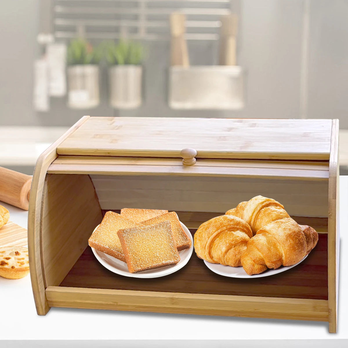 Bamboo Bread Box – Eco-Friendly Kitchen Storage for Bread, Rolls & Baked Goods
