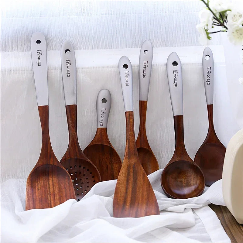 Solid Teak Wood Cooking Spatula – Non-Scratch Kitchen Utensil with Hanging Loop