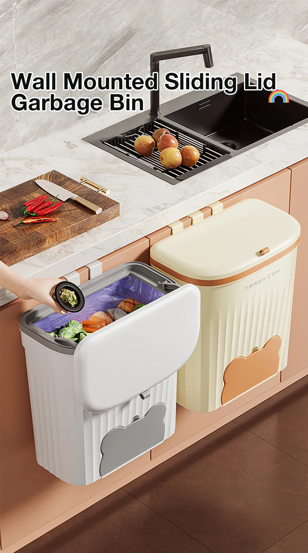 Wall Mounted Kitchen Wastebasket Bin – 8.5L/12L Compost & Rubbish Bin with Lid