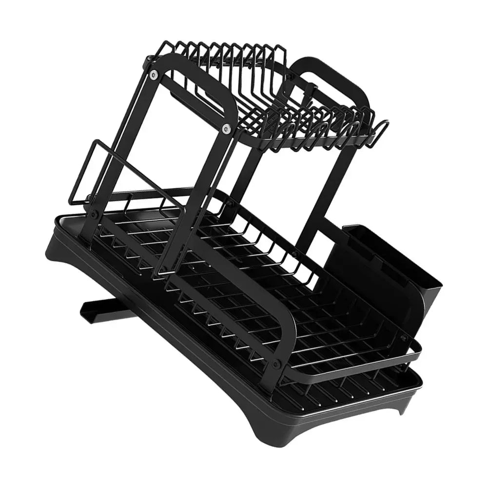 2 Tier Dish Drying Rack with Drainboard – Countertop Dinnerware & Bowl Organiser