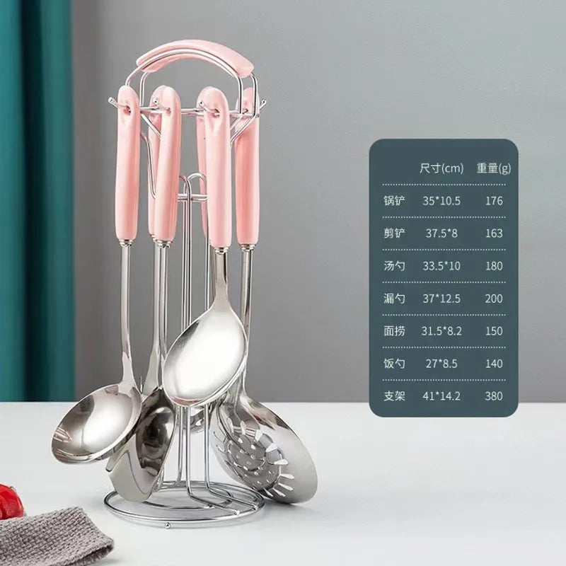 7-Piece Stainless Steel Kitchen Utensil Set with Ceramic Handles – Nordic Style