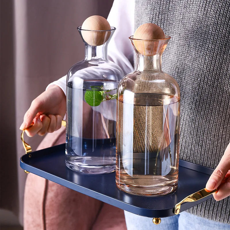 Nordic Style Glass Carafe Water Pitcher with Wood Lid