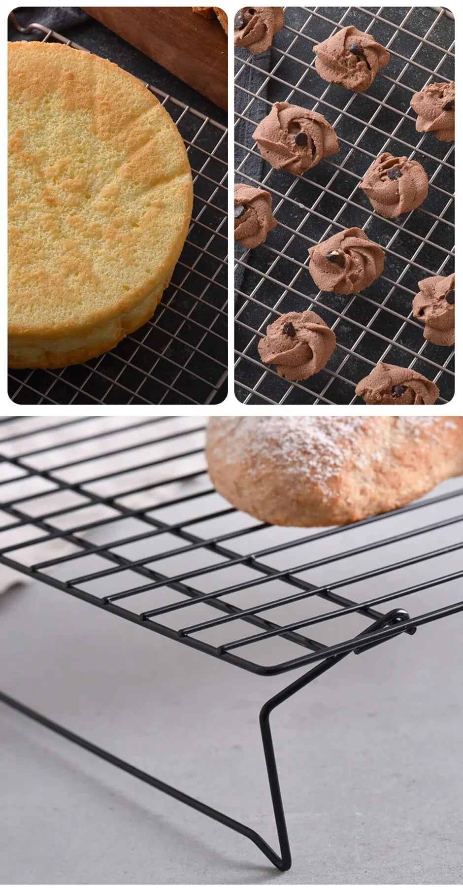 3pc Stainless Steel Cooling & Baking Rack – Non-stick Grid Tray for Cookies, Bread, Pizza