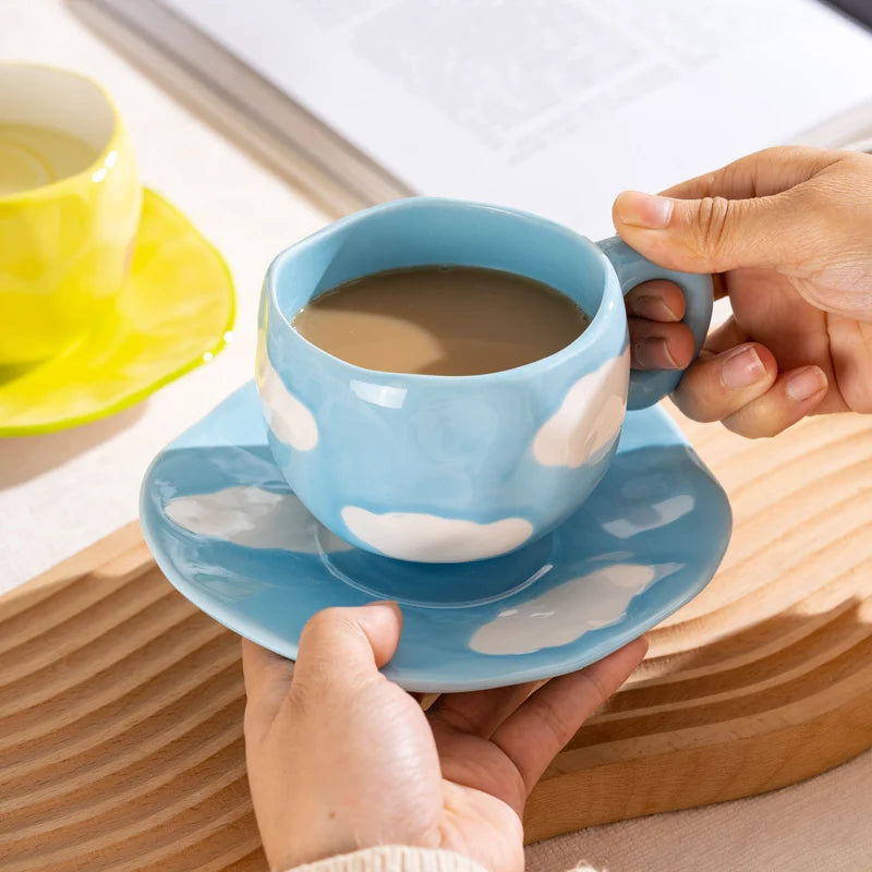 300ml Cute Ceramic Mug – Hand-Pinched Heart & Flower Pattern Coffee & Tea Cup