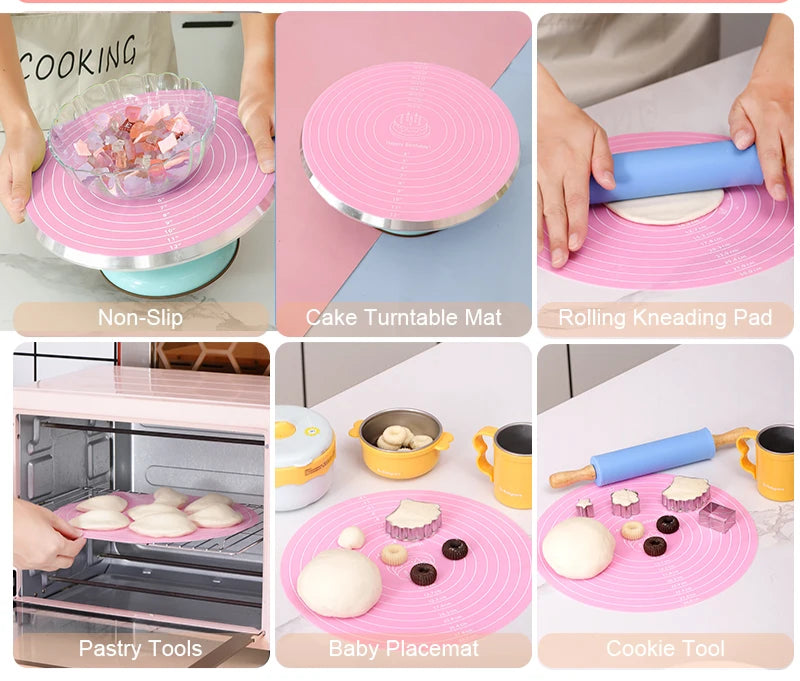 Silicone Cake Turntable Mat – Non-Stick Baking Mat with Size Guide, Heat Resistant Baking Tool