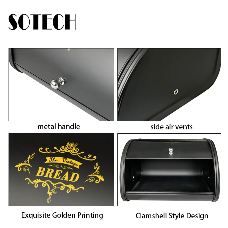 Metal Bread Storage Box – Carbon Steel Clamshell Bin for Keeping Bread Fresh