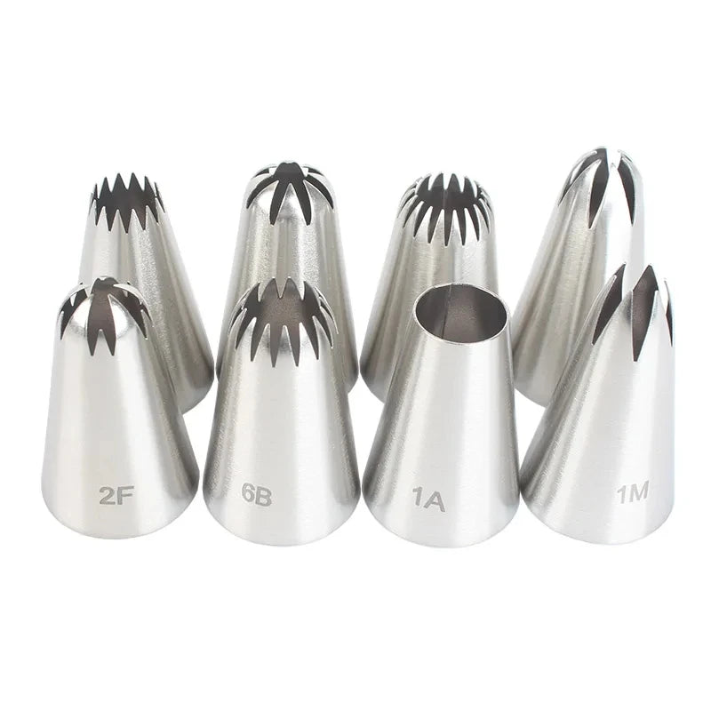8pc Stainless Steel Piping Nozzles – Icing Tips Set for Cakes, Cupcakes & Biscuits