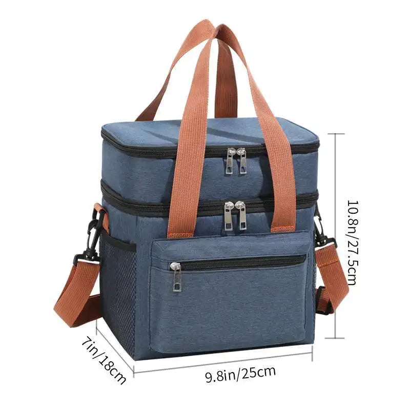 Large Double-Layer Insulated Cooler Lunch Bag – Waterproof Picnic Tote with Shoulder Strap