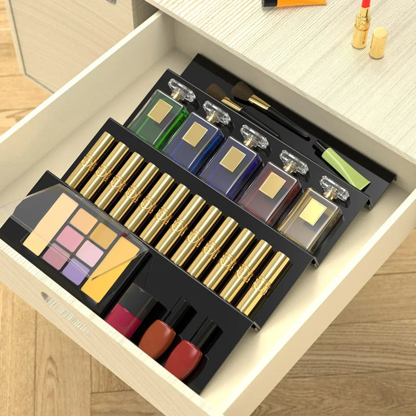 4-Tier Spice Drawer Organiser – Clear Acrylic Rack for Kitchen Storage & Bottle Display