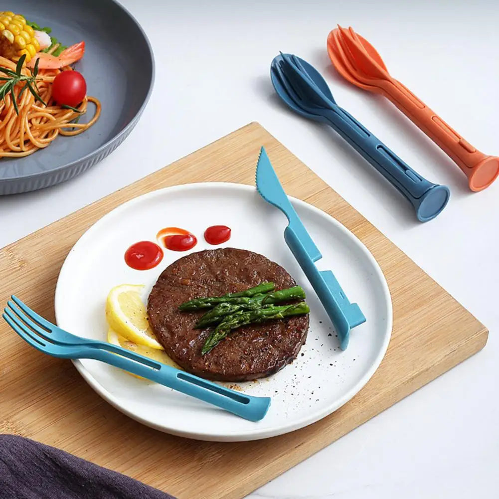 3pcs Reusable Travel Cutlery Set – Foldable Knife, Fork & Spoon for School or Camping