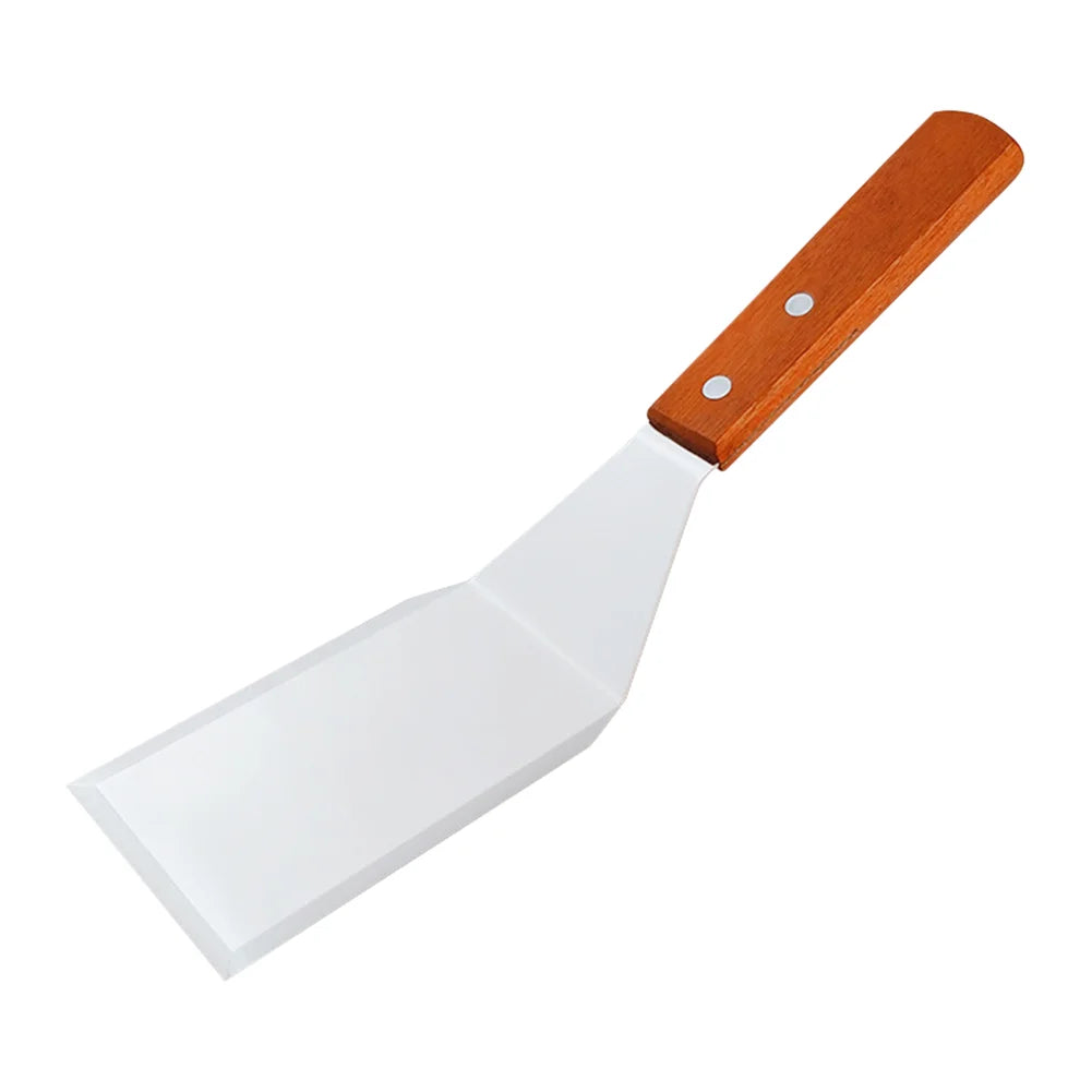 Stainless Steel Cooking Spatula – Square Head BBQ Turner with Wooden Handle for Grill & Kitchen