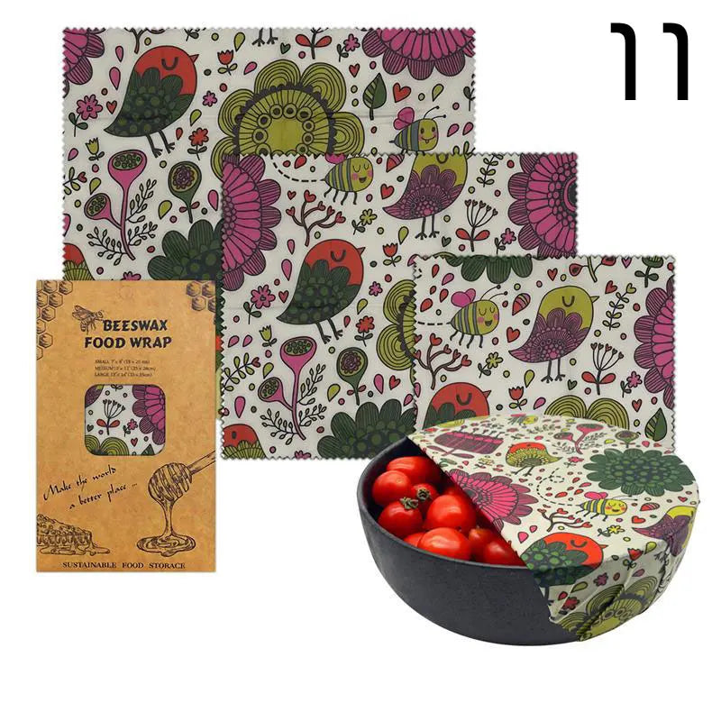 3pcs Reusable Beeswax Food Wraps – Natural Cotton Covers for Cheese, Fruit & Bread