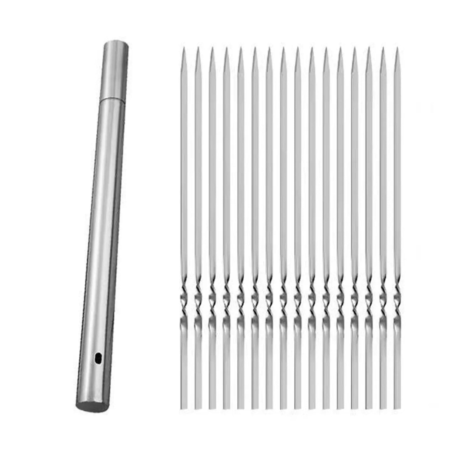 20pcs Stainless Steel BBQ Skewers – Reusable Flat Rotating Sticks for Grill & Garden BBQ