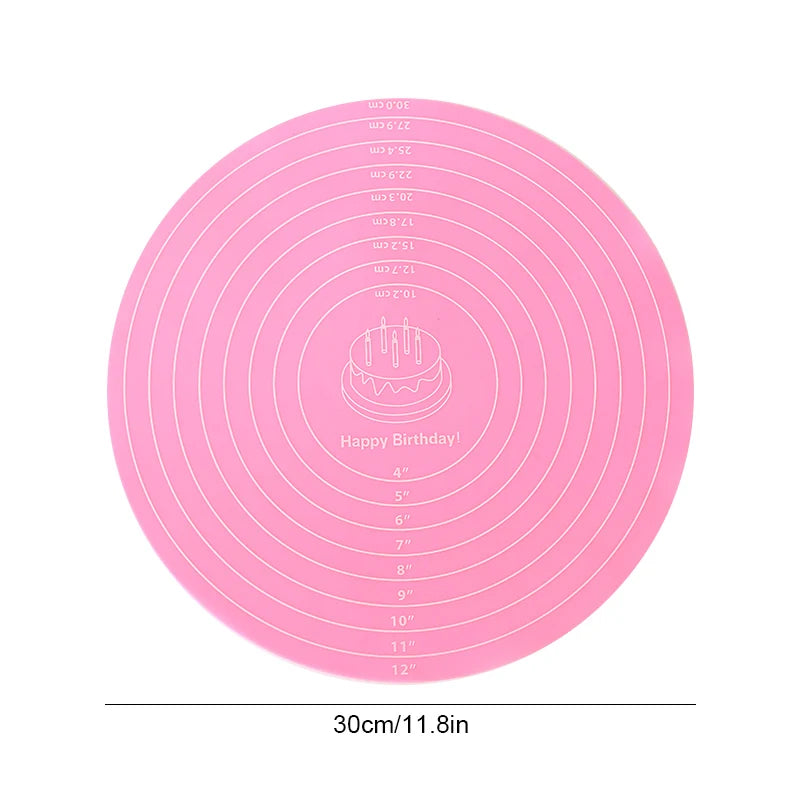 Silicone Cake Turntable Mat – Non-Stick Baking Mat with Size Guide, Heat Resistant Baking Tool