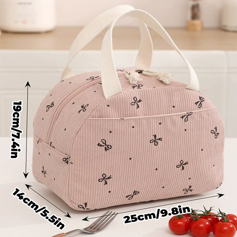 Corduroy Thermal Lunch Bag – Insulated Food Pouch for School, Work & Picnics