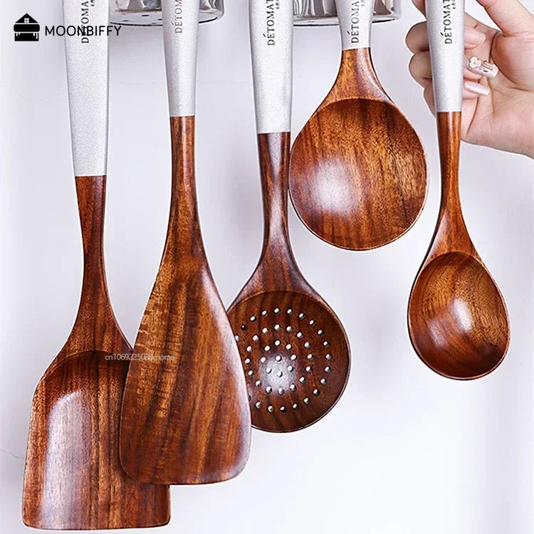Solid Teak Wood Cooking Spatula – Non-Scratch Kitchen Utensil with Hanging Loop