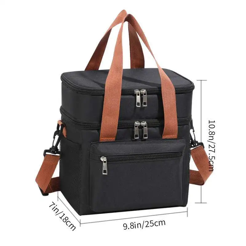 Large Double-Layer Insulated Cooler Lunch Bag – Waterproof Picnic Tote with Shoulder Strap