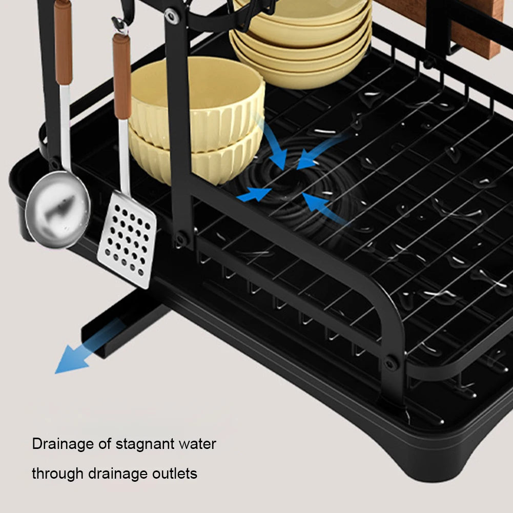 2 Tier Dish Drying Rack with Drainboard – Countertop Dinnerware & Bowl Organiser