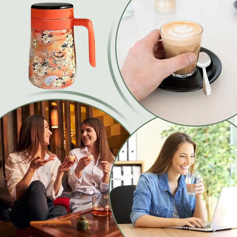 550ml Stainless Steel Insulated Teapot – Floral Thermos with Infuser for Home & Office