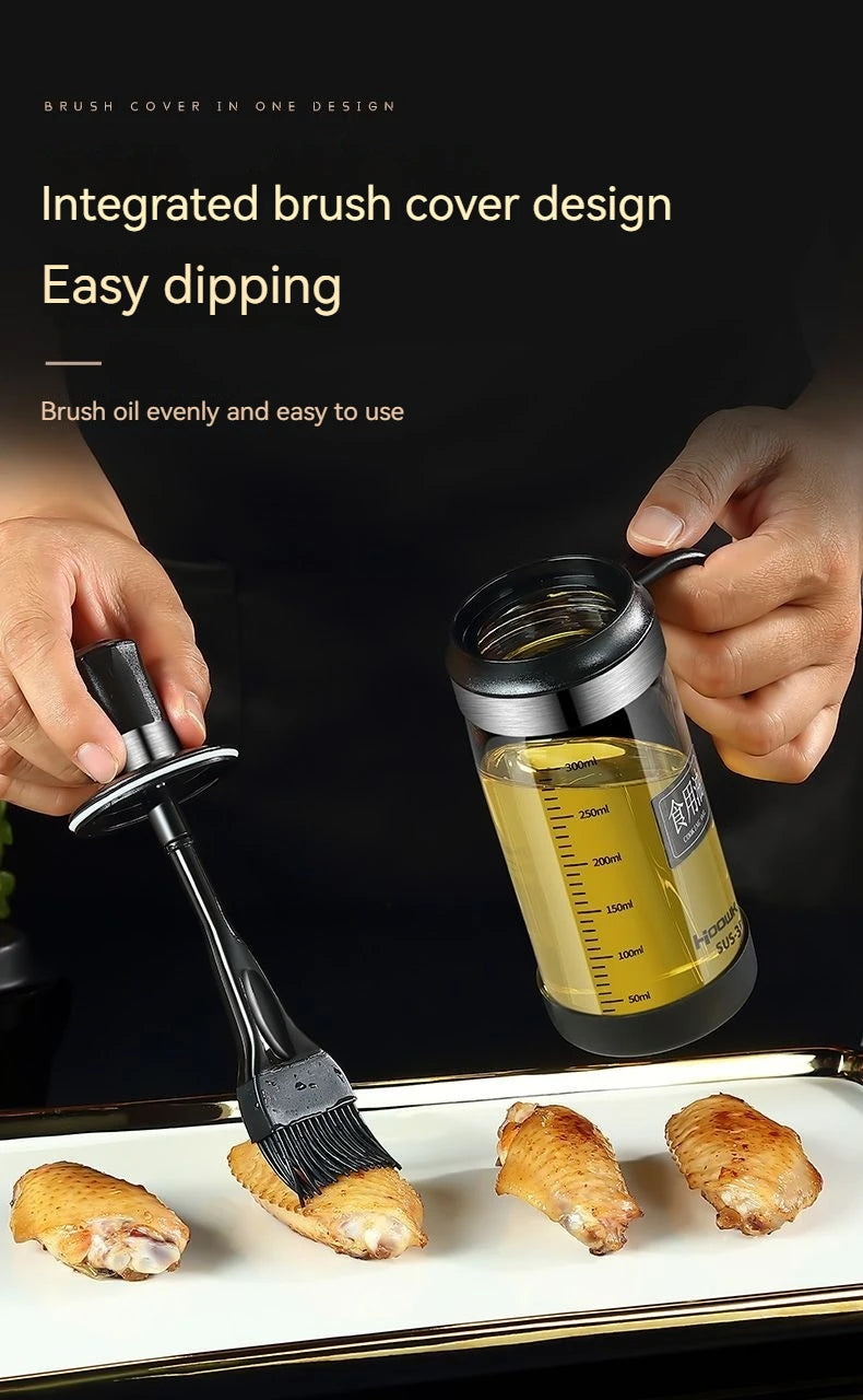 Silicone Oil Brush with Glass Bottle – High Temp Resistant, Non-Shedding, for Kitchen & BBQ