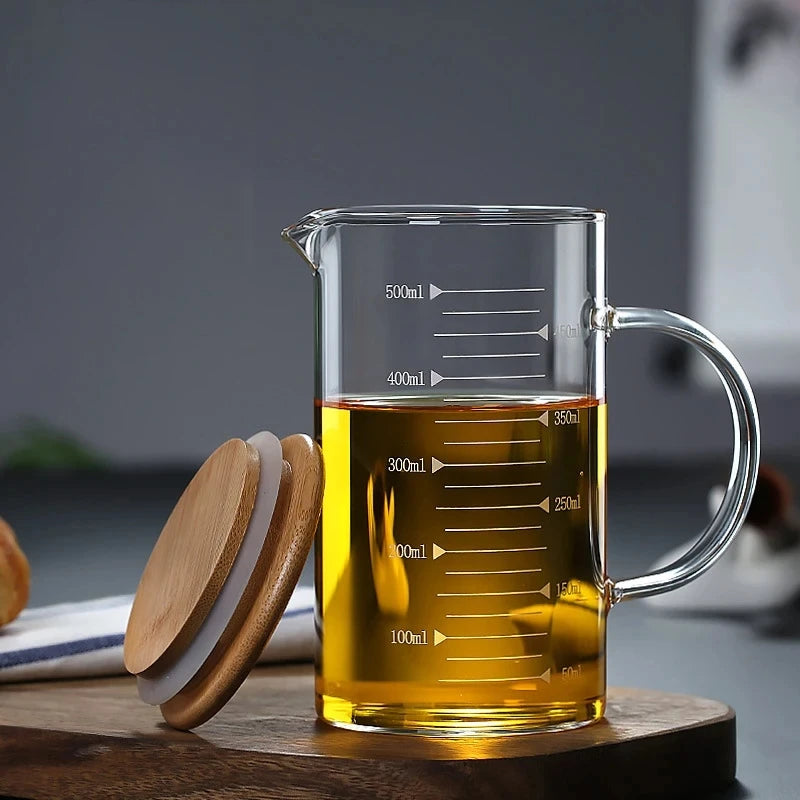 Glass Measuring Cup with Handle and Lid – 250ml to 1000ml Food Grade Measuring Jug